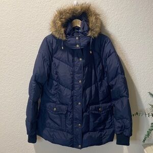 Betsey Johnson Navy Blue Ruffle Down Jacket - Large